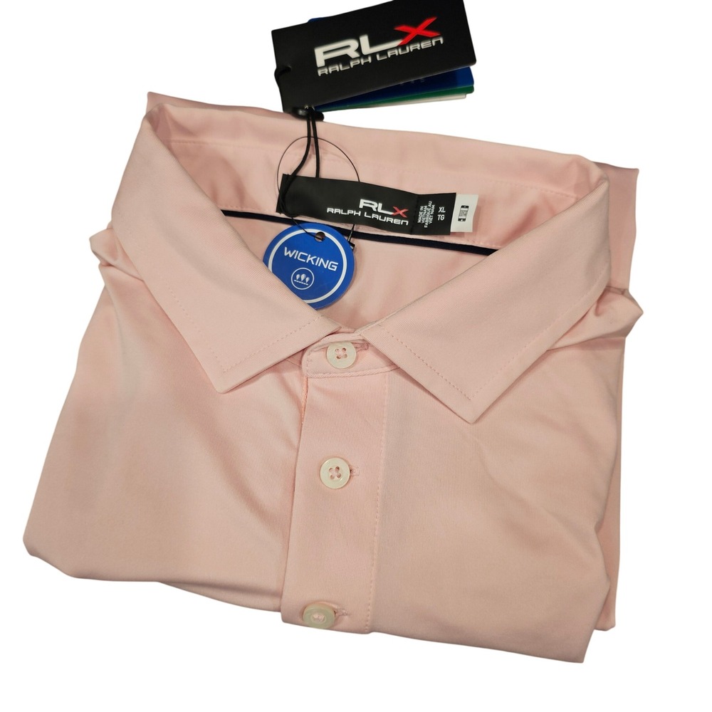 RLX Ralph Lauren Mens Pink‎ Golf Polo Shirt XL Recycled Polyester Wicking NEW